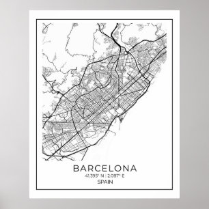 BARCELONA Map - Black & White Map Poster