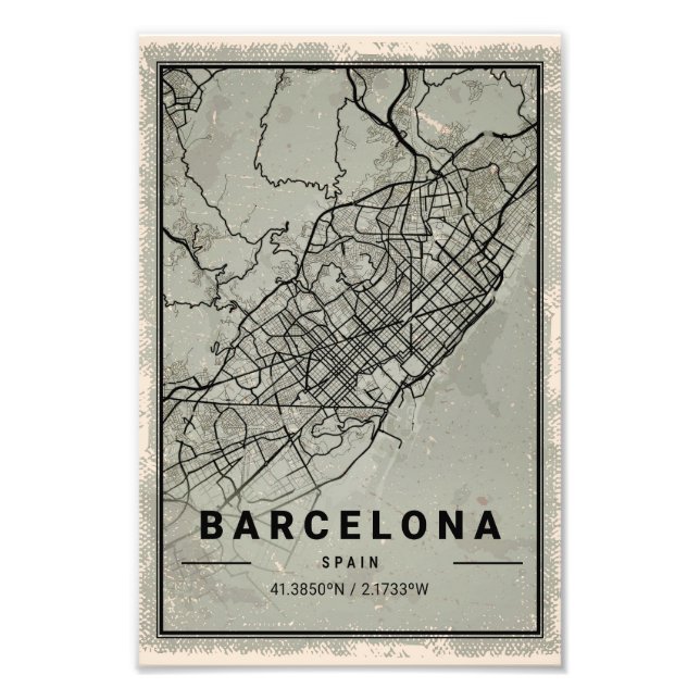 Barcelona map print poster canvas | spain (Front)