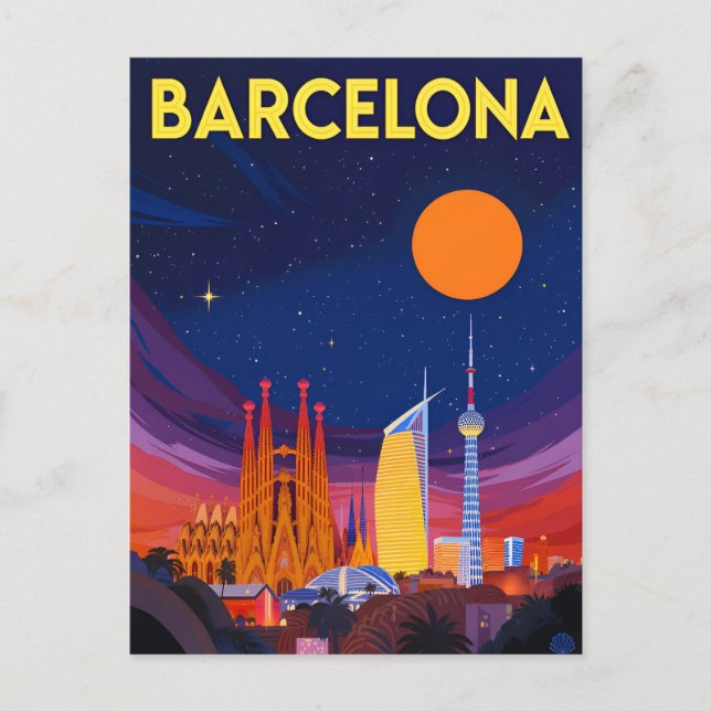 Barcelona Night Skyline Sagrada Familia Postcard (Front)