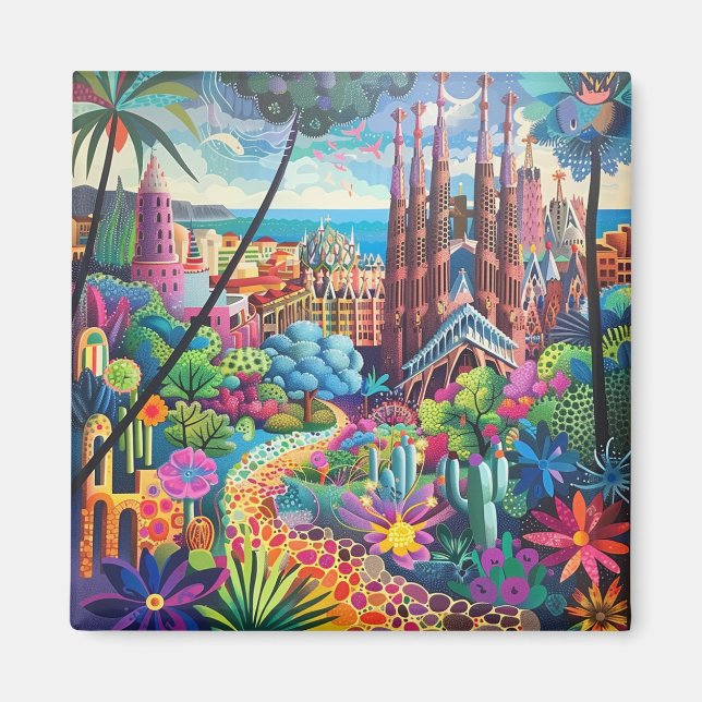 Barcelona, Park Guell, Sagrada Familia, Souvenir Magnet (Front)