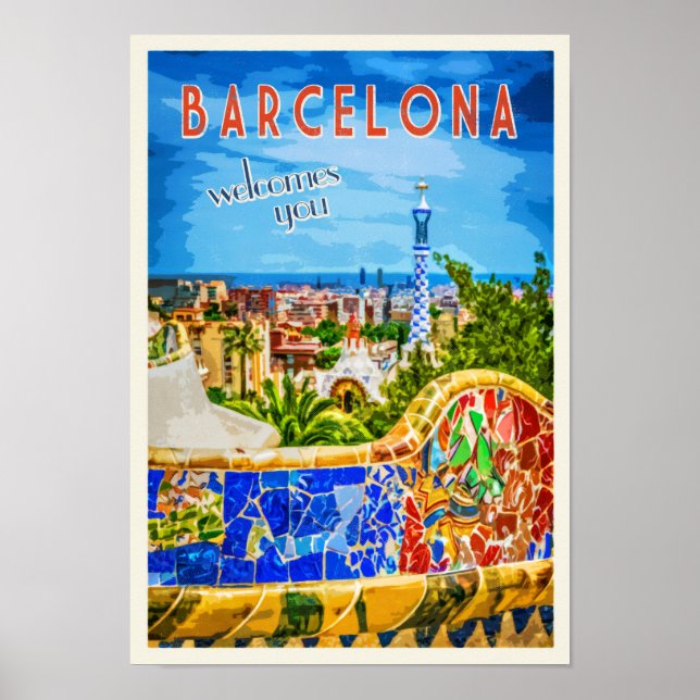 Barcelona Park Guell Vintage Travel Photographic Poster (Front)