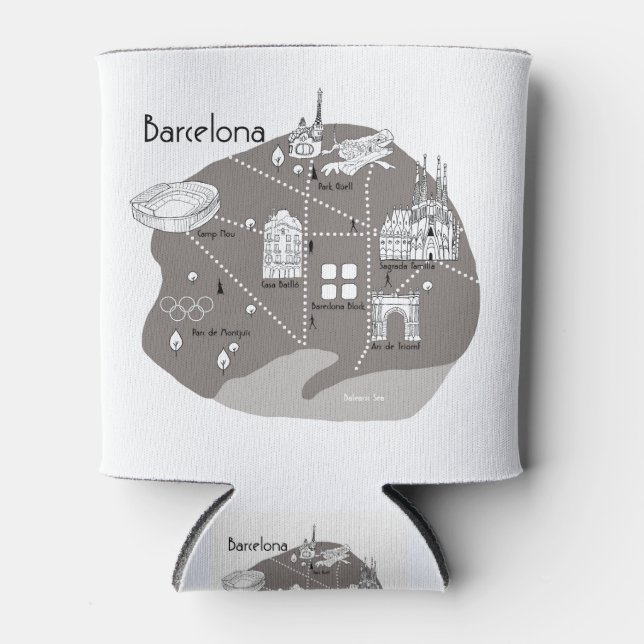 Barcelona Poster grey Can Cooler (Front)