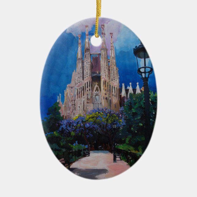 Barcelona Sagrada Familia with Park and Lantern Ceramic Ornament (Front)