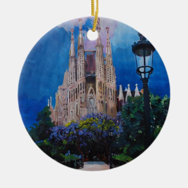 Barcelona Sagrada Familia with Park and Lantern Ceramic Ornament (Front)
