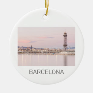 Barcelona Skyline Sunset Catalanonia Spain Ceramic Ornament