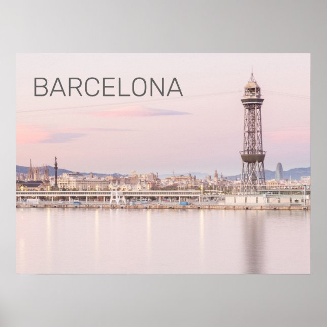 Barcelona Skyline Sunset Catalanonia Spain Poster (Front)
