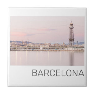 Barcelona Skyline Sunset Catalanonia Spain Tile