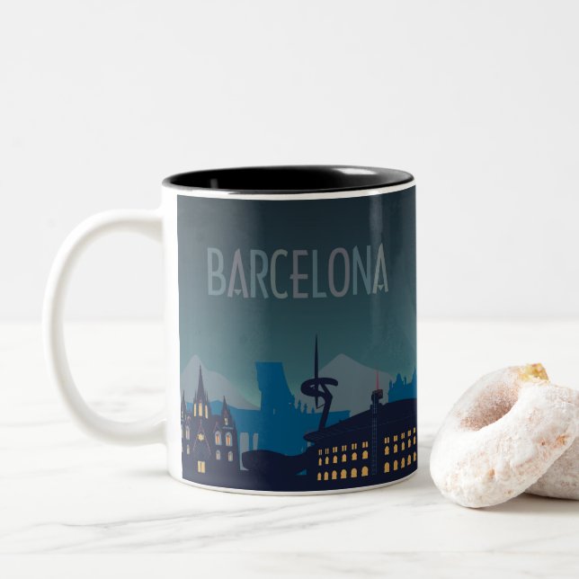 Barcelona Skyline Two-Tone Coffee Mug (With Donut)