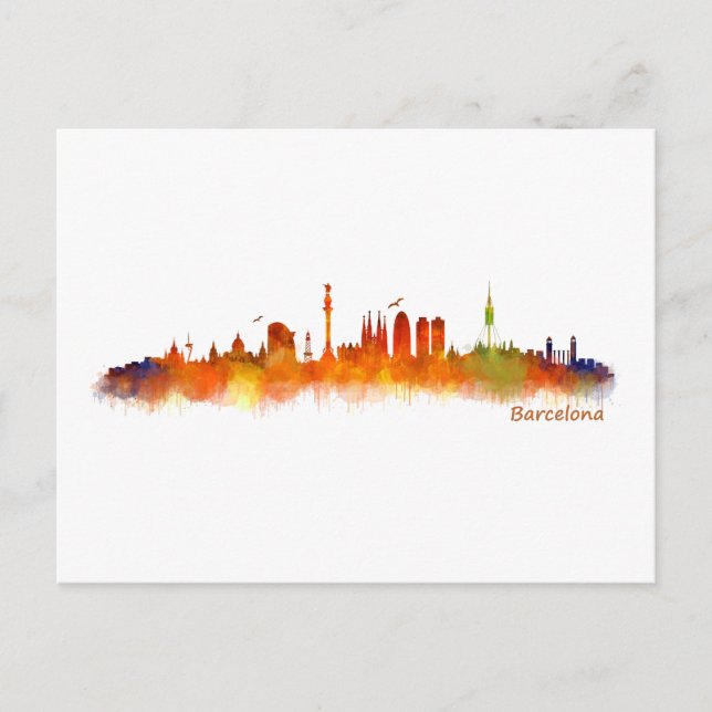 Barcelona Skyline watercolor v02 Postcard (Front)