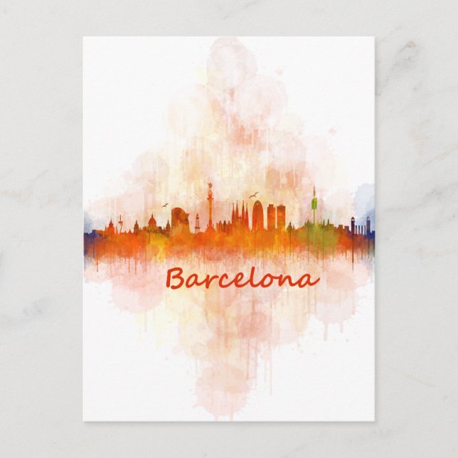 Barcelona Skyline watercolor v04 Postcard (Front)