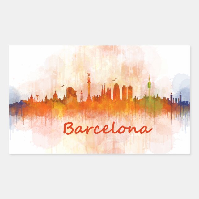 Barcelona Skyline watercolor v04 Sticker (Front)