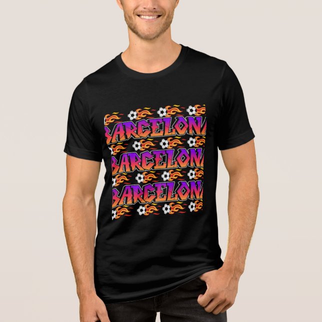 Barcelona Soccer Graffiti — Flaming Football  Tri-Blend Shirt (Front)