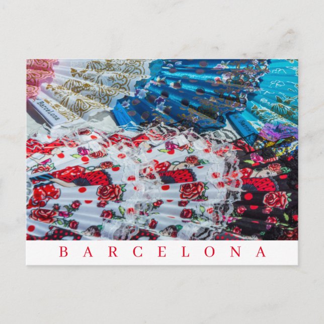 Barcelona souvenir fans view postcard (Front)