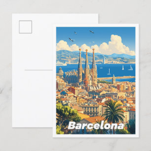 Barcelona Spain Art Vintage Illustration Travel Postcard