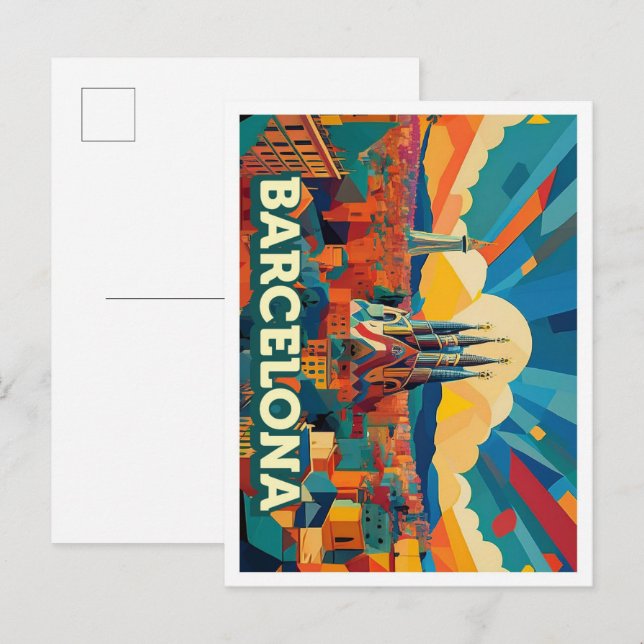 Barcelona Spain artistic colourful Postcard (Front/Back)