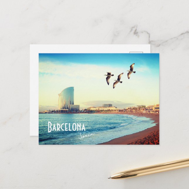 Barcelona, Spain - Barceloneta beach Postcard (Front/Back In Situ)