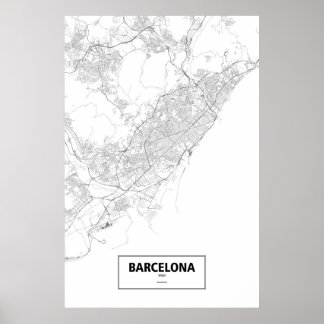 Barcelona, Spain (black on white) Poster