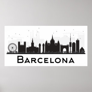 Barcelona, Spain   Black & White City Skyline Poster
