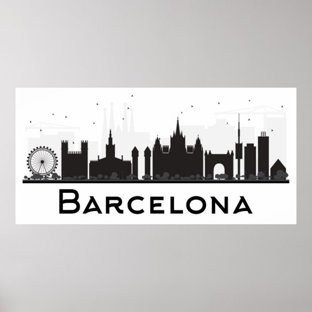 Barcelona, Spain | Black & White City Skyline Poster (Front)