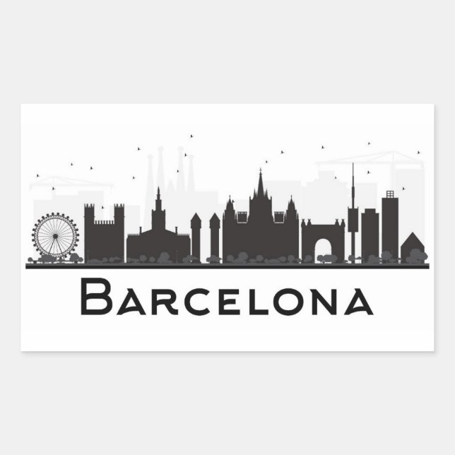 Barcelona, Spain | Black & White City Skyline Sticker (Front)
