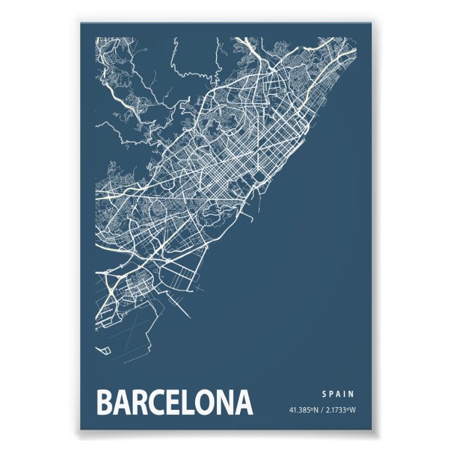 Barcelona - Spain Blueprint City Map Photo Print (Front)