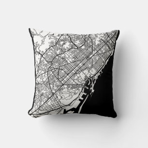 Barcelona Spain City Map Throw Pillow