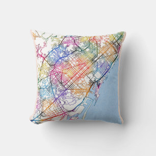 Barcelona Spain City Map Throw Pillow