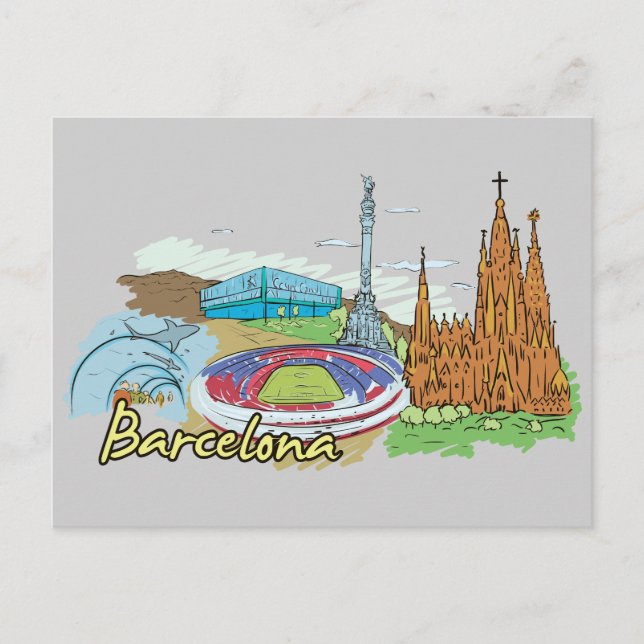 Barcelona, Spain Famous City Postcard (Front)