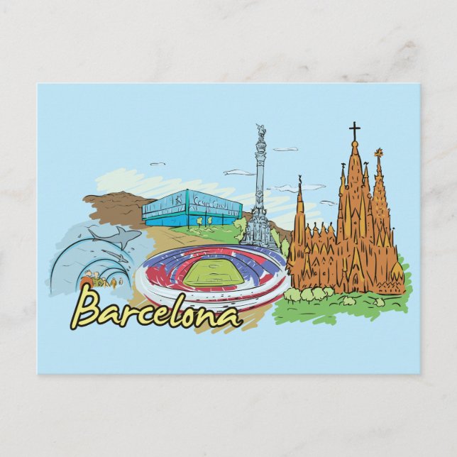 Barcelona, Spain Famous City Postcard (Front)