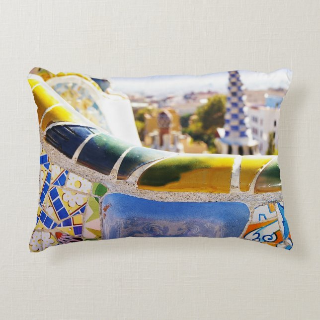 Barcelona Spain Gaudi Park Guell Photo Accent Pillow (Front)