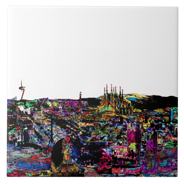 Barcelona, Spain in graffiti Tile (Front)