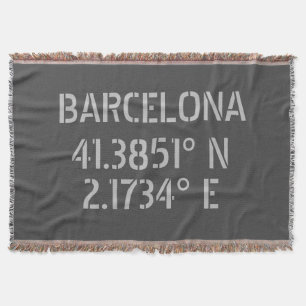 Barcelona Spain Latitude and Longitude  Throw Blanket