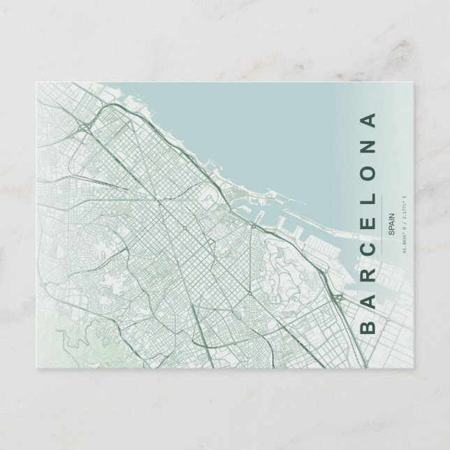Barcelona Spain Map Minimal Postcard (Front)