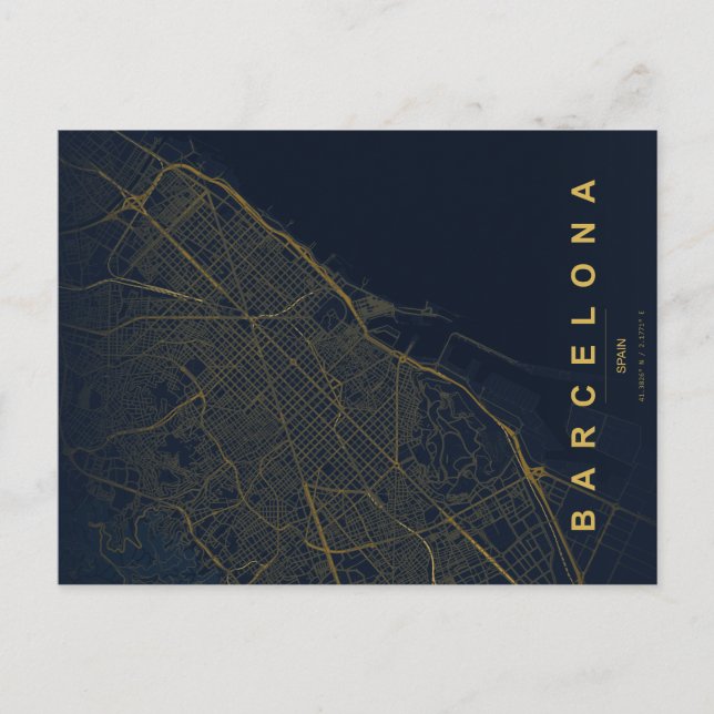 Barcelona Spain Map Minimal Postcard (Front)