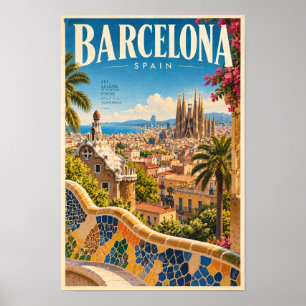 Barcelona Spain Park Güell and Sagrada Família Tra Poster