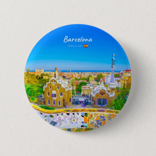 Barcelona, Spain - Park Guell Gaudi Mosaic 2 Inch Round Button