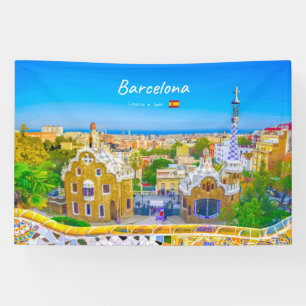 Barcelona, Spain - Park Guell Gaudi Mosaic Banner