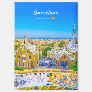 Barcelona, Spain - Park Guell Gaudi Mosaic Flat Magnet
