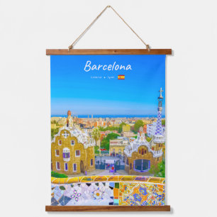 Barcelona, Spain - Park Guell Gaudi Mosaic Hanging Tapestry