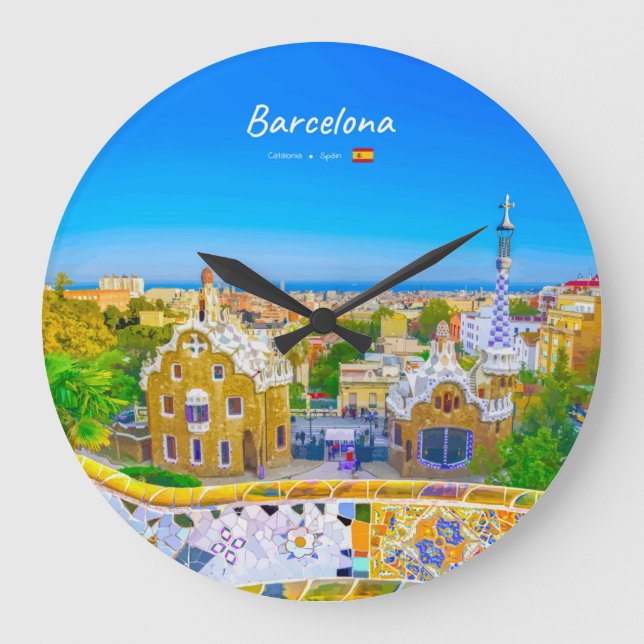 Barcelona, Spain - Park Guell Gaudi Mosaic Large Clock (Front)