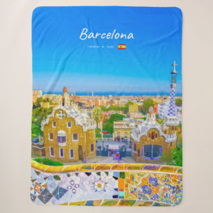 Barcelona, Spain - Park Guell Gaudi Mosaic Sherpa Blanket