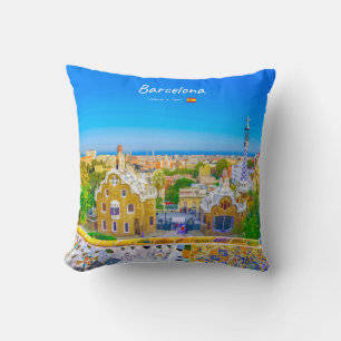 Barcelona, Spain - Park Guell Gaudi Mosaic Throw Pillow