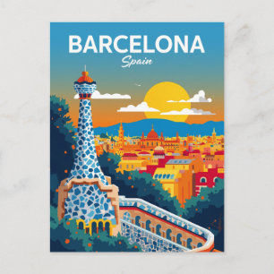 Barcelona Spain Park Guell Vintage Travel Postcard