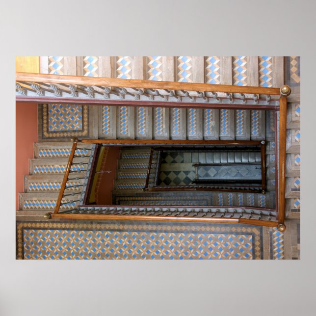 Barcelona, Spain - Patterned Tile Stairway Poster (Front)