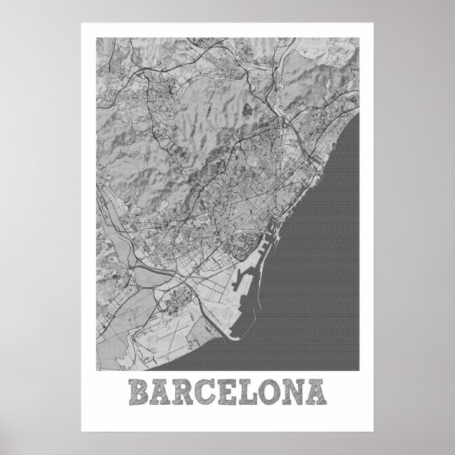 Barcelona - Spain Pencil City Map Poster (Front)