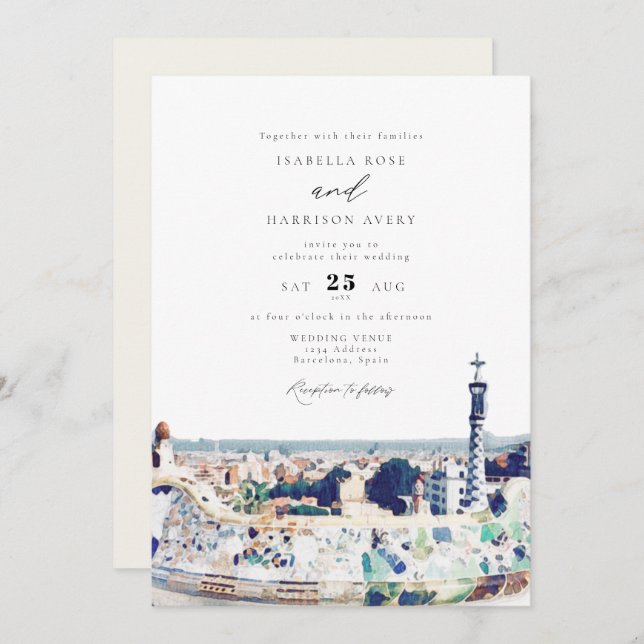 BARCELONA Spain Skyline Destination Travel Wedding Invitation (Front/Back)