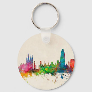Barcelona Spain Skyline Keychain