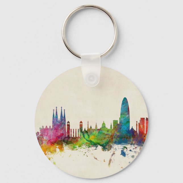 Barcelona Spain Skyline Keychain (Front)