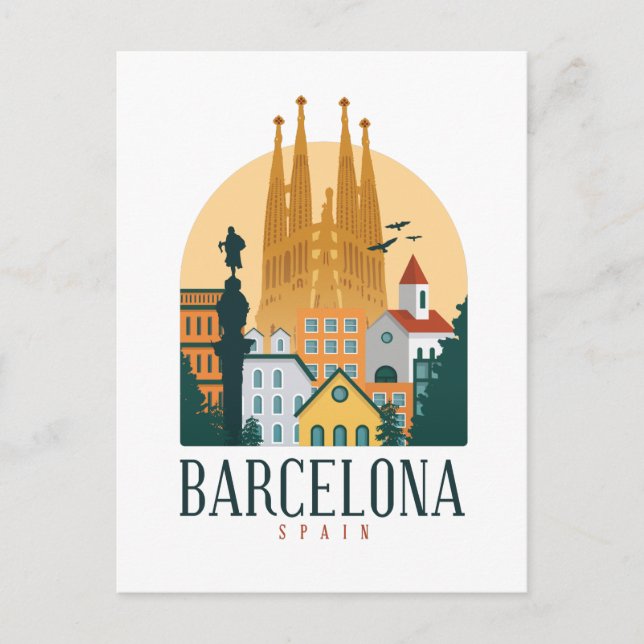 Barcelona Spain Skyline Postcard (Front)