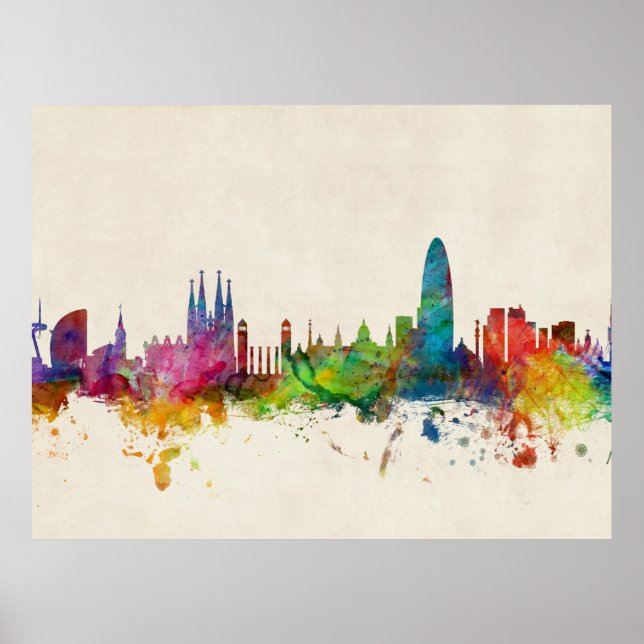 Barcelona Spain Skyline Poster (Front)